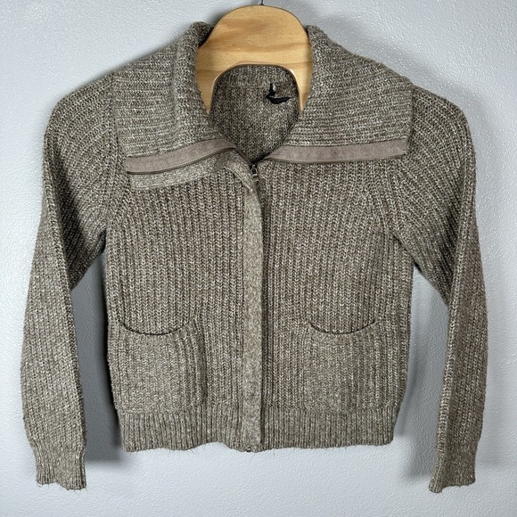 Lauren Ralph Lauren Sweaters - Lauren‎ Ralph Lauren Brown Beige Cotton Blend Knit Zip Front Sweater Womens XL